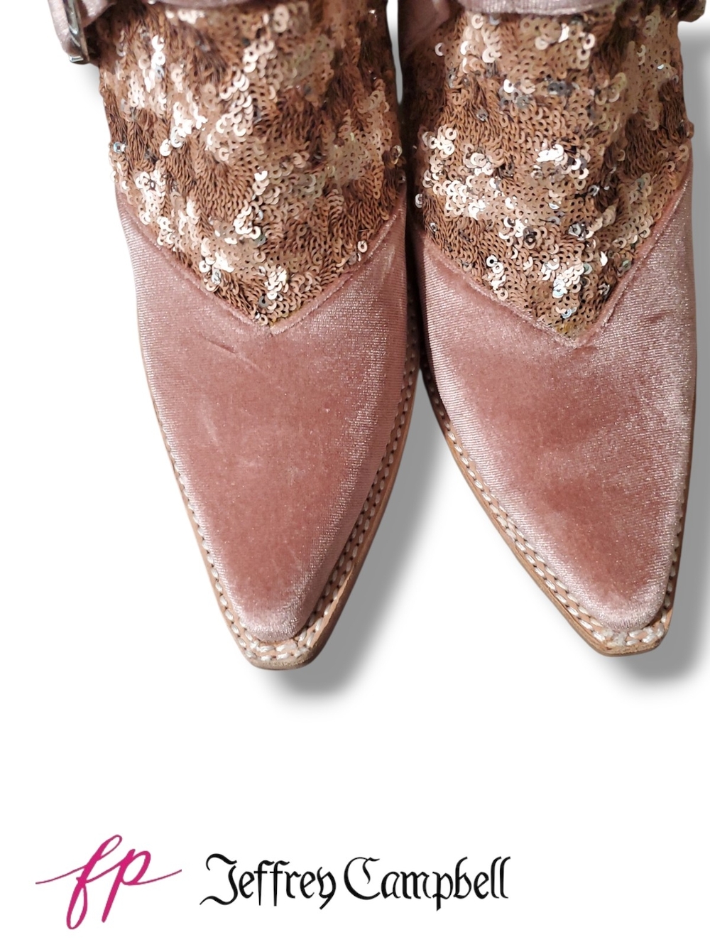 Jeffrey Campbell Free People Pink Sequin Velvet Icon Western Booties Size 10 - Picture 5 of 10